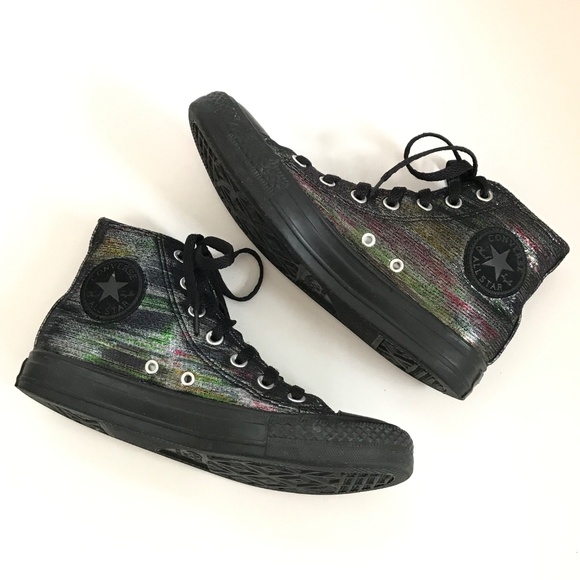 CONVERSE Metallic Iridescent Rainbow High Top Sneakers Black Women’s Size 7 - Picture 10 of 16